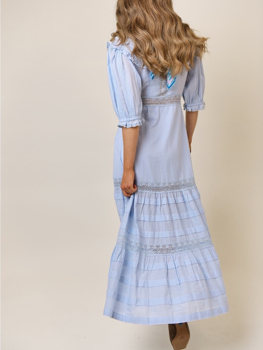 RIXO Rosa Crocheted Lace-Trim Light Blue 100% Cotton Maxi Dress NWT Size 2 - Picture 4 of 10